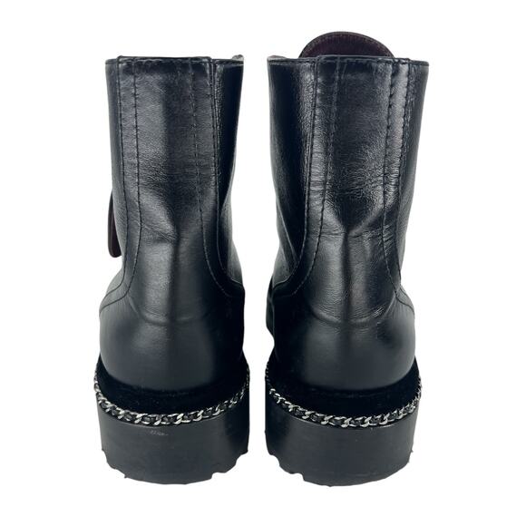 Chanel Crackled Calfskin CC Cap Toe Velvet Pearl Combat Boots in Black - Picture 12 of 16